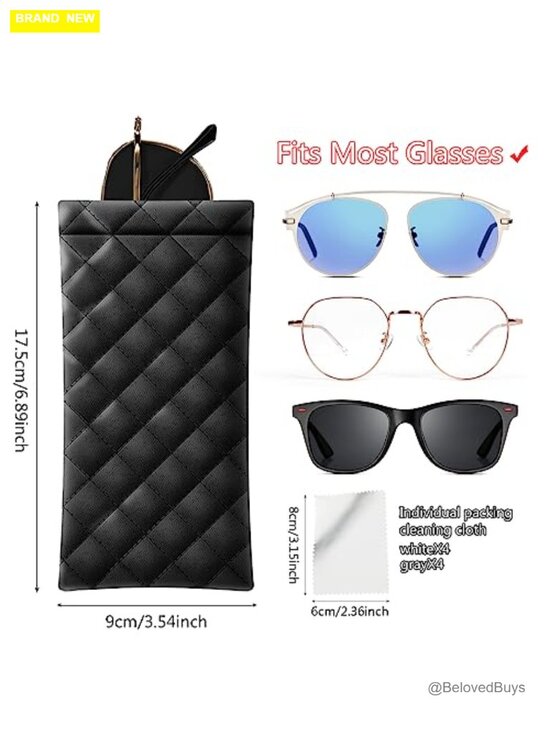 8 Pack Squeeze Top Sunglass Pouch - PU Leather Eyeglass Holder with Cleaning main image 5